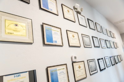 auto body repair certifications wall